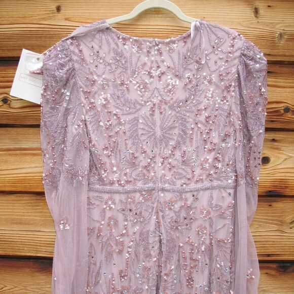 MAC DUGGAL $798 93930 Purple Puff Sleeve Embellished A Line Gown Dress - Picture 12 of 14